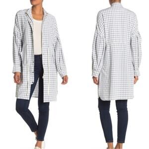 NWT English Factory Grey And White Gingham Checkered Balloon Sleeve Jacket Sz L